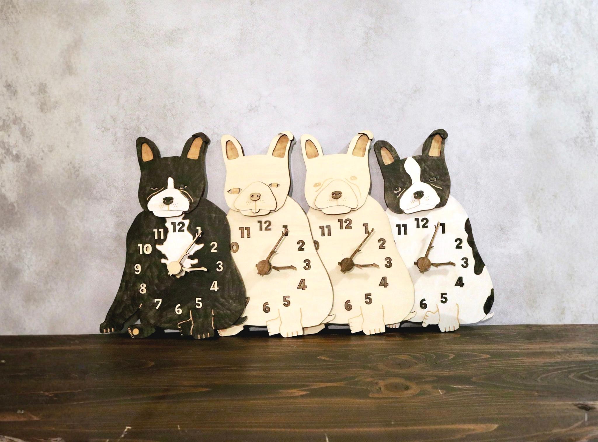 何もしないフレンチブルドッグの時計｜ただそこにいる4匹たち 時計 木製 掛け時計 | 1枚目