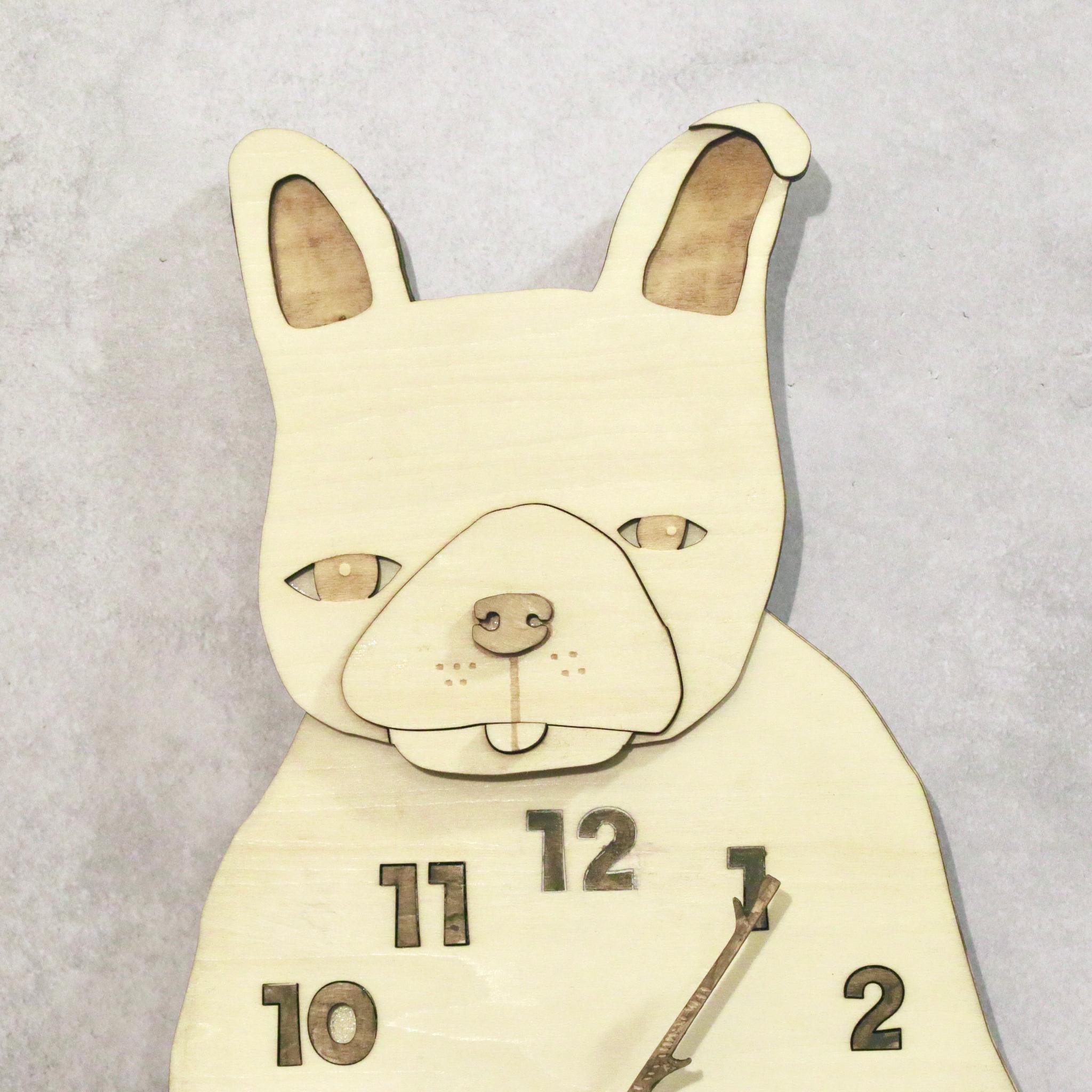 何もしないフレンチブルドッグの時計｜ただそこにいる4匹たち 時計 木製 掛け時計 | 5枚目