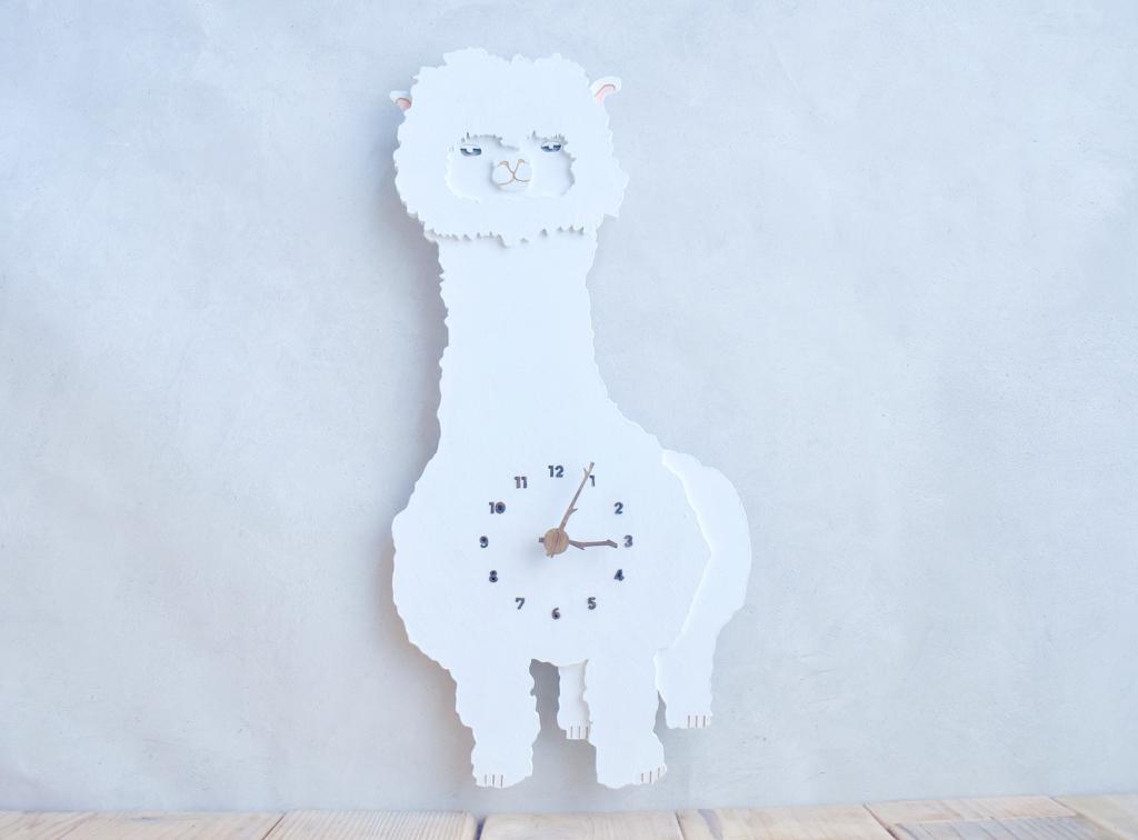 長い長いアルパカ レギュラーサイズ 時計 木製 掛け時計