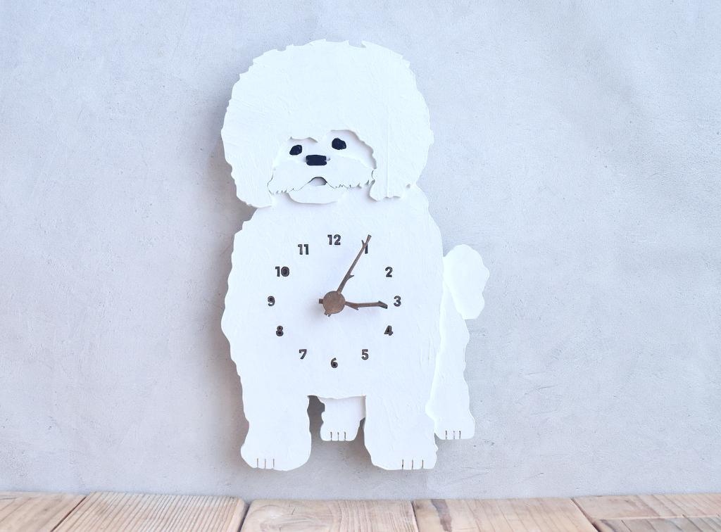 人懐こくて番犬には不向きなビション・フリーゼ レギュラーサイズ 時計 木製 掛け時計