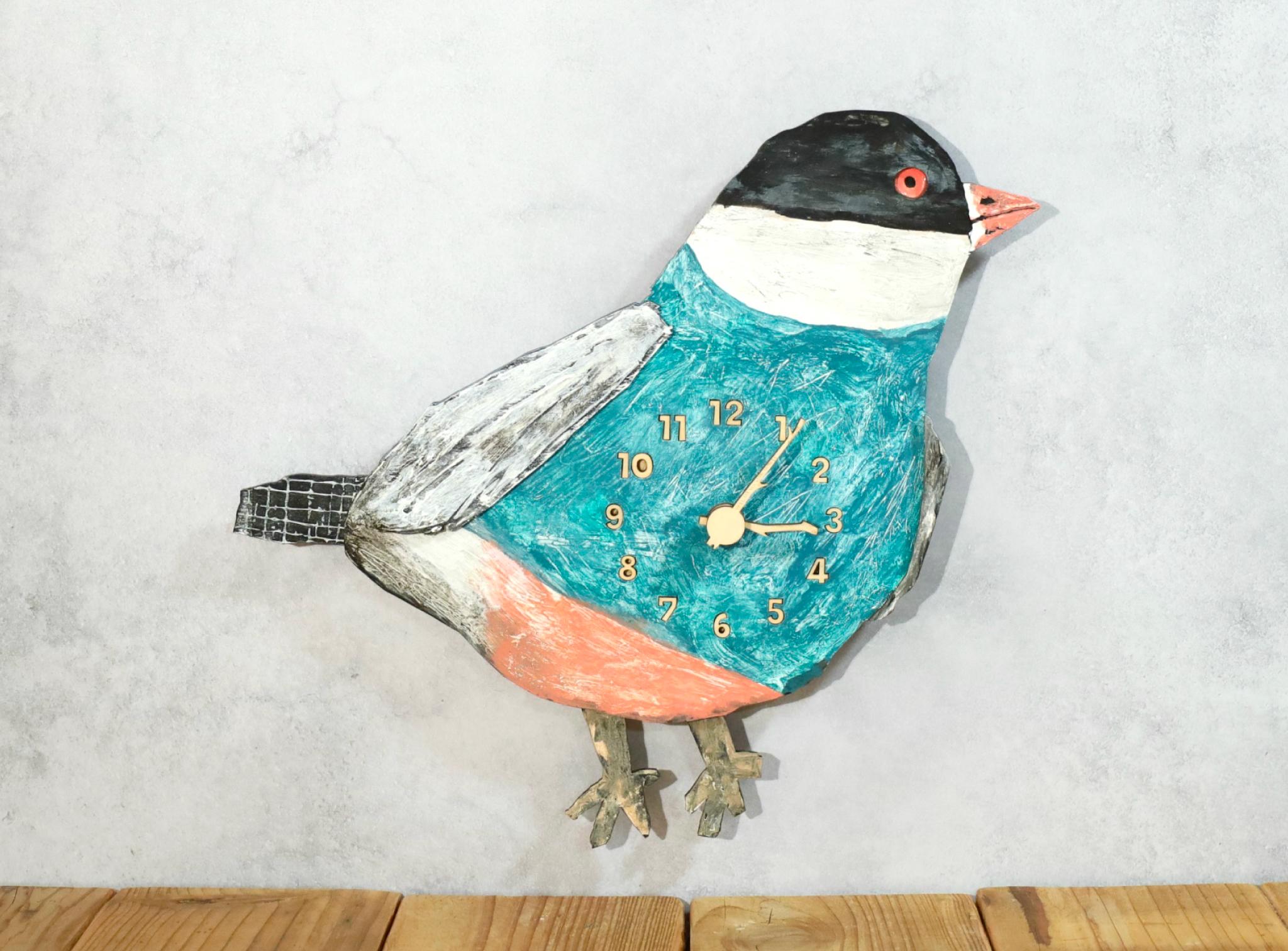 シャビーシックな文鳥 ターコイズブルー × フロリダピンク レギュラーサイズ 時計 木製 掛け時計1枚目の画像