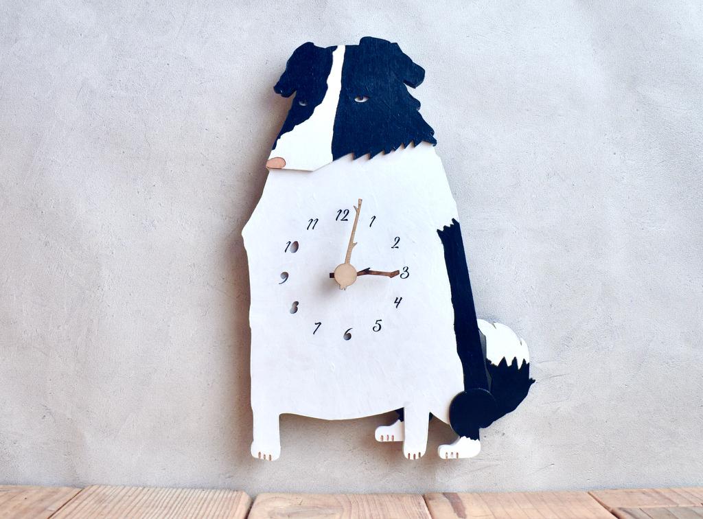聡明なボーダーコリー レギュラーサイズ 時計 木製 掛け時計1枚目の画像