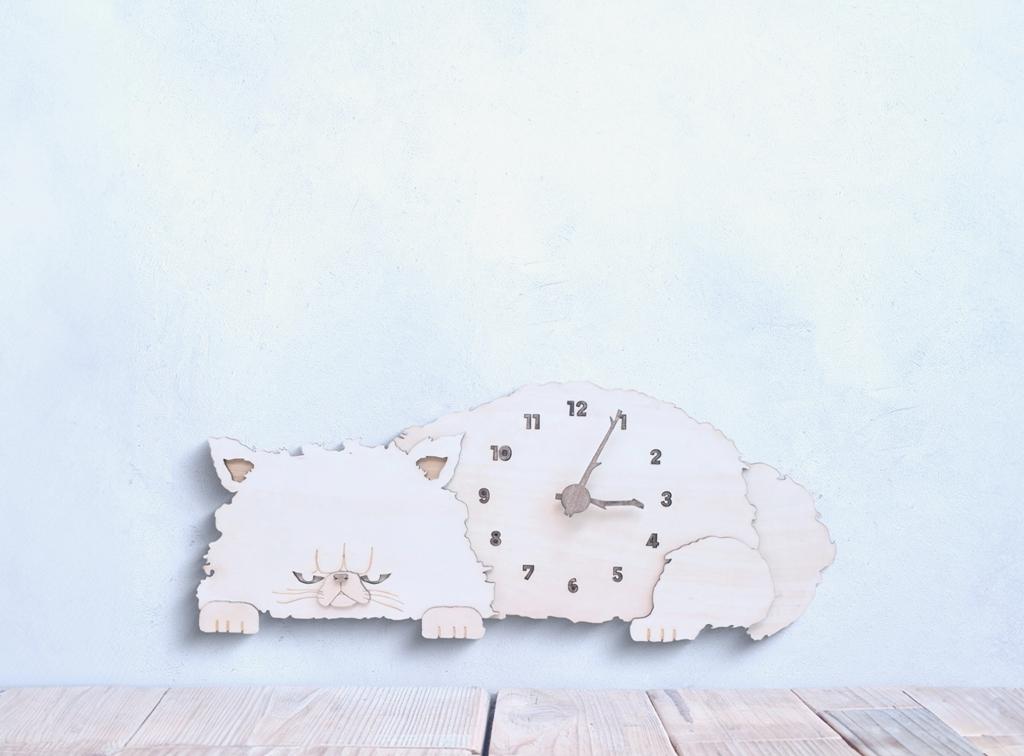 ペルシャ猫のお眠り時計 レギュラーサイズ 木製 振り子時計 掛け時計1枚目の画像